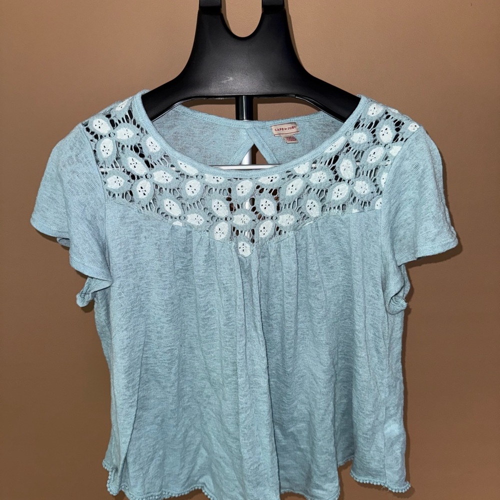 Cape Juby Sky Blue Crochet Accent Blouse